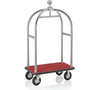 WAS Germany Chariot à bagages, 113 x 62 x 191 cm, argenté brossé, tapis rouge, acier inoxydable