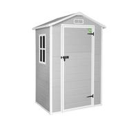 Wasabi - Abri de Jardin en Résine Aqua 1.4 avec fenêtre - 1,37m2 - Inclut le Sol - Toit à pignon - Gris Blanc