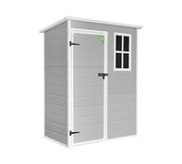 WASABI Abri de Jardin en Résine Unit 1.4 - Assemblage Simple - Fenêtre à lumière du Jour - Panneaux de 12mm d'épaisseur - Plancher Inclus - Blanc Gris - Cabane de Stockage extérieur en PVC 1,37m2