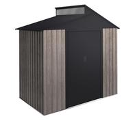 Wasabi Abri de jardin extérieur 2,84 m² Robin t2 - Effet bois premium - Lucarne supérieure - Double porte coulissante - Bondes pour collecte d'eau - Abri métallique pour rangement - 220 x 129 x 214 cm