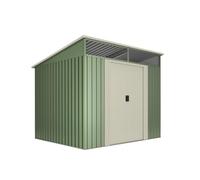 Wasabi Abri de jardin extérieur 4,6 m² Stark - Lucarne en polycarbonate - Porte coulissante double - Toit incliné - Vert et beige - Abri métallique de rangement - 194 x 238 x 203 cm