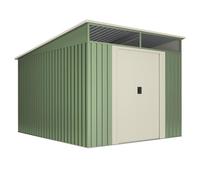 Wasabi Abri de jardin extérieur 6,6 m² Stark - Lucarne en polycarbonate - Double porte coulissante - Toit incliné - Vert et beige - Abri métallique de rangement - 279 x 238 x 203 cm