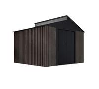 Wasabi Abri de jardin extérieur 7,25 m² Robin t2 - Effet bois Premium - Lucarne supérieure - Double porte coulissante - Drains pour collecte d'eau - Abri métallique pour rangement - 282 x 257 x 222 cm