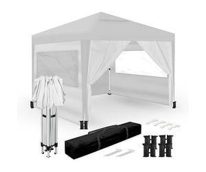 Wasabi - Tente Pliante Nylon Blanche 3x3m - Abri Jardin Camping avec 4 Parois - Tente Plage et Réception - Sac de Transport - Pergola Pas Cher Mobilier Extérieur pour Veranda Terrasse