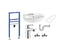 Waschtisch-Set Renovierung, inkl. Duofix Vorwandelement, 60cm Waschtisch, Grohe Armatur inkl. Zubehör