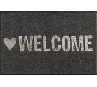 wash+dry Paillasson, Design Warmly Welcome 50x75cm, intérieur, lavalble, sans Bordure, Gris