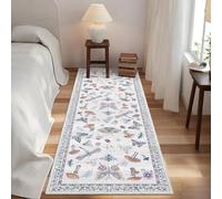 Washable Runner Rug 2x6, Whimsical Mushroom Insect Non-Slip Kitchen Runner, Vintage Bedroom Bedside Mat, Low-Pile Soft Entryway Laundry Rug, Beige