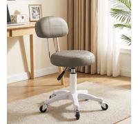 Washranp Small Office Desk Chair, Round Rolling Chair with Back, Armless Faux Leather Vanity Chairs with Wheels, Height Adjustable 360 Degree Swivel Computer Stool for Home Bedroom Office Gris foncé