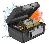WASJOYE 21L Ignifuge Coffre fort Portable Etanche avec offre fort anti feu, Boîte de Sécurité pour Documents Anti feu, Safe Box pour Argent en Espèces Médicaments Bijoux A4 Documents