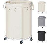 Wasmand de 150 litres avec roues, grand wasmand avec cadre métallique et sac à linge étanche, chariot à linge pour buanderie, chambre, salle de bain, beige