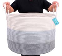 Wasmand XXL Très grand panier de rangement en corde de coton 50x33cm - Organisateur tissé à la main - Panier à vêtements décoratif - Coffre à jouets pour bébés et enfants - Gris