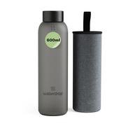 waterdrop® Bouteille en Verre 600ml - Gourde Réutilisable en Verre Borosilicate avec Bouchon Bambou et Housse, Sans BPA, Étanche, Idéale pour Maison, Bureau, Sport, Voyage