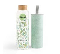 waterdrop® Bouteille en Verre 600ml - Gourde Réutilisable en Verre Borosilicate avec Bouchon Bambou et Housse, Sans BPA, Étanche, Idéale pour Maison, Bureau, Sport, Voyage
