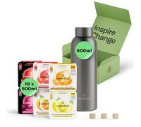 waterdrop® Coffret Dégustation Inox - Bouteille Isotherme 600ml + 18 Cubes à Boire en 6 Saveurs, Boisson en Cube avec Vitamine C & Vitamine B, Sans Sucre, Gourde d'Eau, Coffret Cadeau Femme & Homme