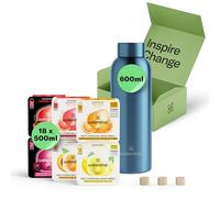 waterdrop® Coffret Dégustation Inox - Bouteille Isotherme 600ml + 18 Cubes à Boire en 6 Saveurs, Boisson en Cube avec Vitamine C & Vitamine B, Sans Sucre, Gourde d'Eau, Coffret Cadeau Femme & Homme