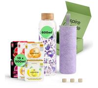waterdrop® Coffret Dégustation Verre - Bouteille en Verre 600ml + 18 Cubes à Boire en 6 Saveurs, Boisson en Cube avec Vitamine C & Vitamine B, Sans Sucre, Gourde d'Eau, Coffret Cadeau Femme & Homme