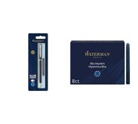 Waterman Allure Allure Stylo-plume - Laque Noir Mate - encre bleue - emballé Sous Blister & cartouches d’encre pour stylo plume, format long « standard » couleur Bleu Mystère, boîte de 8