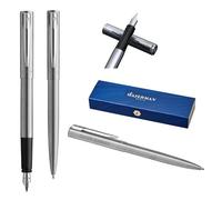 Waterman Allure set d'écriture avec gravure - Stylo à bille et stylo plume personnalisés - Ensemble d'instruments d'écriture de luxe en noir - Cadeau élégant pour femmes et hommes (acier inoxydable)