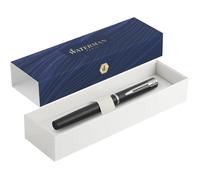 Waterman Allure Stylo plume en métal de qualité supérieure-Finition noire mate avec bordure chromée-Pointe fine-Encre bleue,Noir