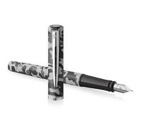 Waterman Allure Stylo plume en métal de qualité supérieure - Laque camouflage avec bordure chromée - Pointe fine - Encre noire - Boîte cadeau