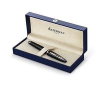 Waterman Carène Black Sea stylo plume | noir ultra-brillant avec finitions plaquées palladium | plume moyenne | cartouche d'encre bleue | coffret cadeau