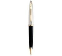 WATERMAN Carène Deluxe Stylo bille, noir brillant et plaqué argent, recharge bleue pointe moyenne, Coffret cadeau Noir G