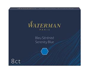 Waterman cartouches d’encre pour stylo plume | format long « standard » | couleur Bleu Sérénité | boîte de 8