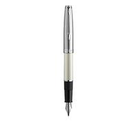 Waterman Emblème Stylo Plume, ivoire avec attributs chromés, Plume Fine, Cartouche d’encre bleue, coffret Cadeau