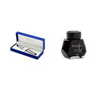 Waterman Expert Acier Satiné Attributs Chromés Stylo Plume Pointe Moyenne - dans son Écrin + Waterman Encre pour Stylo Plume Noire Intense - Flacon de 50 ml Bundle