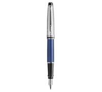WATERMAN Expert Deluxe Stylo plume, Laque métallique Bleu, capuchon métal, Plume moyenne, encre bleue, Coffret cadeau