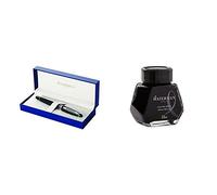 Waterman Expert Noir Mat Attributs Chromés Stylo Plume Pointe Moyenne - dans son Écrin + Waterman Encre pour Stylo Plume Noire Intense - Flacon de 50 ml Bundle