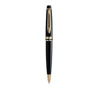 Waterman Expert Stylo bille laqué noir attributs dorés encre bleue pointe moyenne - rechargeable, fabriqué main France
