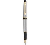WATERMAN Expert Stylo plume, Acier Inoxydable, plume fine, cartouche encre bleue, Coffret cadeau Acier G