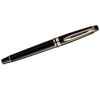 Waterman Expert Stylo Plume | Noir Brillant avec attributs en or 23 K | Stylo Plume Pointe Moyenne | Coffret cadeau