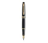 WATERMAN Expert Stylo plume, plume moyenne, laque noire avec attributs dorés, cartouche encre bleue, Coffret cadeau