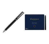 Waterman Graduate Allure Stylo-plume, Laque Noir Mate, encre bleue, emballé Sous Blister & cartouches d’encre pour stylo plume | format long « standard » | couleur Noir Intense | boîte de 8