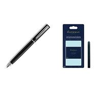 Waterman Graduate Allure Stylo-plume, Laque Noir Mate, encre bleue, emballé Sous Blister & cartouches d’encre pour stylo plume, format long «international», couleur Noir Intense, lot de 8 sous blister