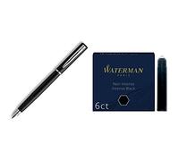 Waterman Graduate Allure Stylo-plume, Laque Noir Mate, encre bleue, emballé Sous Blister & cartouches d’encre pour stylo plume | format standard international « petit » | Noir Intense | boîte de 6