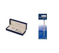 Waterman Hémisphère Acier Attributs Chromés Stylo Bille Pointe Moyenne - Dans son écrin + Waterman Recharge Stylo Bille, Pointe Moyenne, Encre Bleue (S0944490) Bundle
