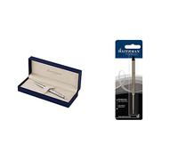 Waterman Hémisphère Acier Attributs Chromés Stylo Bille Pointe Moyenne - Dans son écrin + Waterman Recharge Stylo Bille, Pointe Moyenne, Encre Noire (S0944480) Bundle
