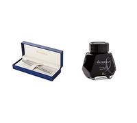 Waterman Hémisphère Acier Attributs Chromés Stylo Plume Pointe Moyenne - Dans son écrin + Waterman Encre pour Stylo Plume Noire Intense - Flacon de 50 ml Bundle