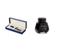 Waterman Hémisphère Laque Noire Attributs Dorés Stylo Plume Pointe Moyenne - Dans son écrin + Waterman Encre pour Stylo Plume Noire Intense - Flacon de 50 ml Bundle