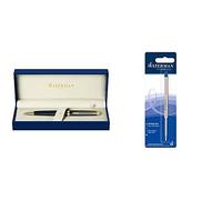 Waterman Hémisphère Mat Noir Attributs Dorés Stylo Bille Pointe Moyenne - Dans son écrin + Waterman Recharge Stylo Bille, Pointe Moyenne, Encre Bleue (S0944490) Bundle