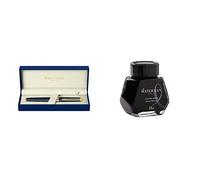 Waterman Hémisphère Mat Noir Attributs Dorés Stylo Plume Pointe Fine - Dans son écrin + Waterman Encre pour Stylo Plume Noire Intense - Flacon de 50 ml Bundle