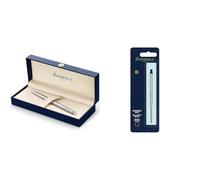 Waterman Hémisphère stylo bille luxe, acier inoxydable avec attributs chromés, pointe moyenne & recharge d’encre pour stylo bille - pointe fine - encre noire - 1 recharge
