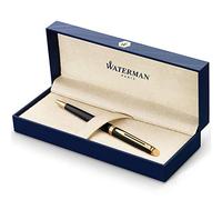 Waterman Hemisphere Stylo bille, noir brillant, recharge bleue pointe moyenne, Coffret cadeau + étui bleu
