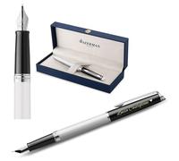 Waterman Hémisphère Stylo plume gravé - Cadeau personnalisé pour homme et femme - Encre bleue - Plume moyenne - Design élégant inspiré de la mode parisienne (BLOCK BLACK&WHITE)