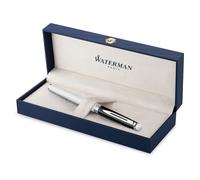 Waterman Hémisphère Stylo plume | laque noire et blanche avec finition palladium | pointe moyenne en acier inoxydable | Encre bleue | Coffret cadeau