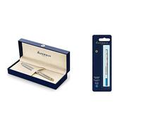 Waterman Hémisphère stylo roller | acier inoxydable avec attributs or fin 23K | pointe fine | encre noir | coffret cadeau & recharge d’encre pour stylo roller | pointe fine | encre bleue | 1 recharge