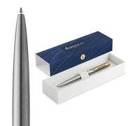 Waterman Impression Stylo bille | Pointe moyenne avec recharge d'encre bleue | Acier inoxydable avec garniture dorée | Boîte cadeau